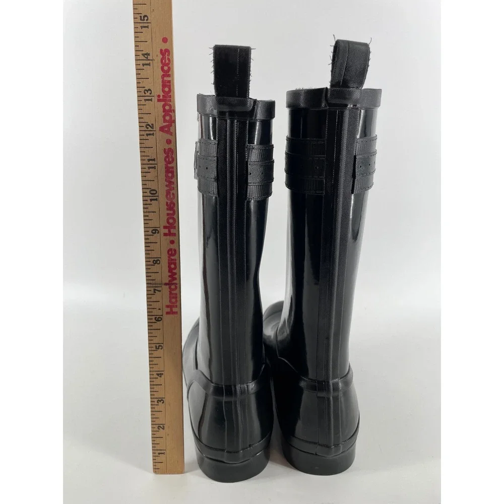 Sperry Waterproof Rubber Rain Boots Womens 10 Black STS82562 Glossy Buckle Tall‎
